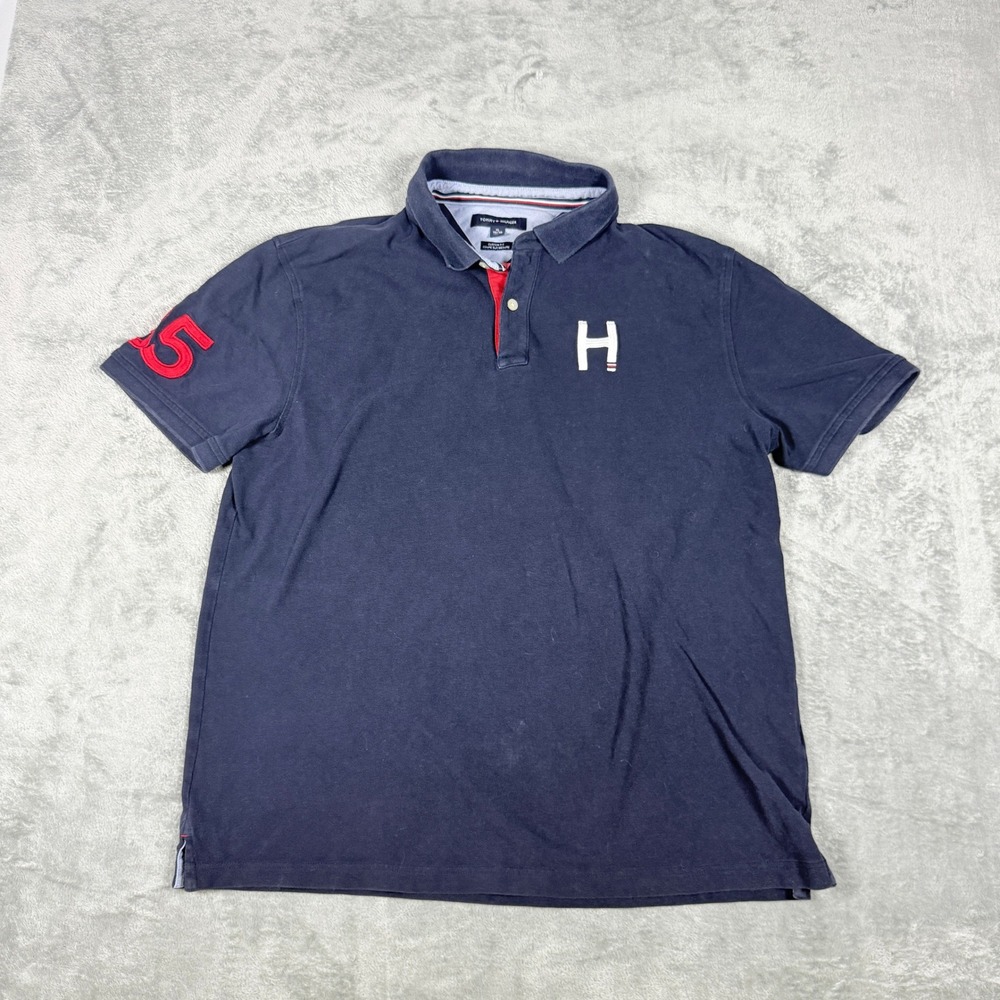 Tommy Hilfiger Mens XL Polo Rugby Shirt Navy Blue Short 85 Sleeve